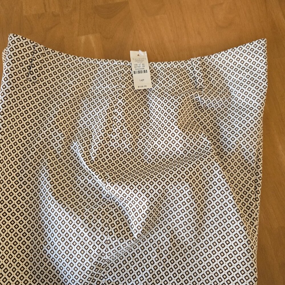Talbots Petite Stretch Ankle Cropped Pants Ivory Brown Diamond Sz 14P NWT